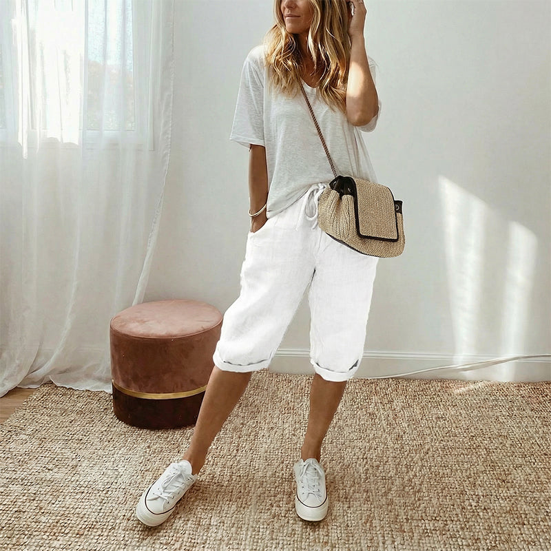 Pantaloni Capri in Cotone e Lino