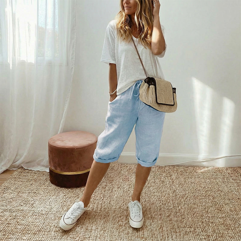 Pantaloni Capri in Cotone e Lino