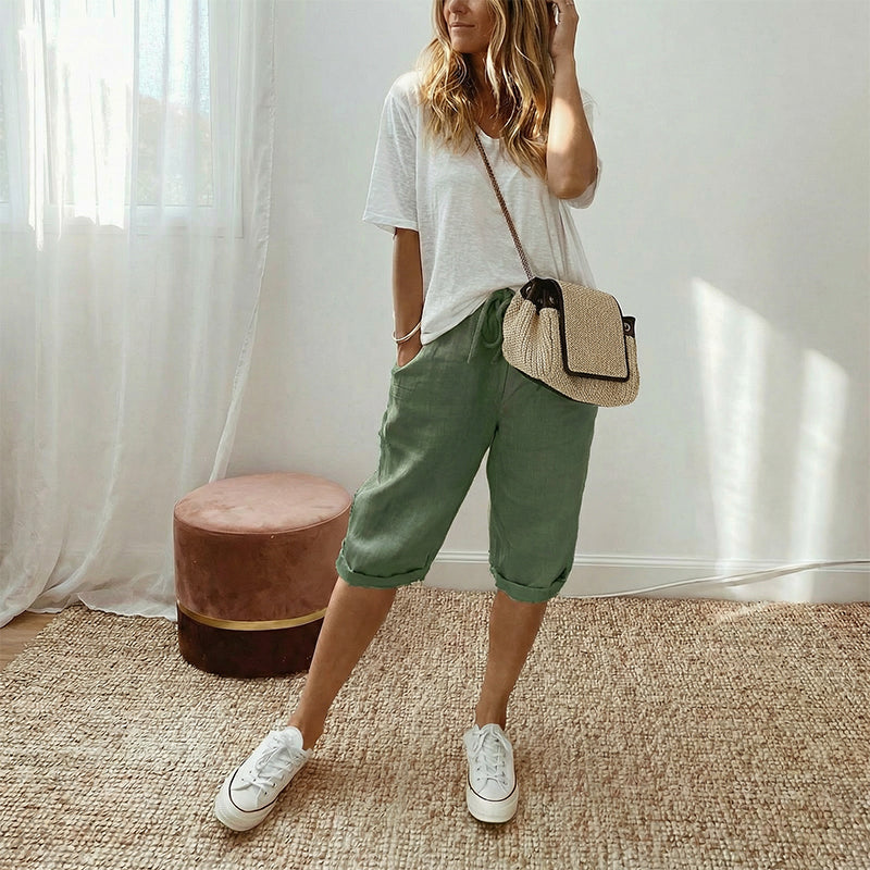 Pantaloni Capri in Cotone e Lino