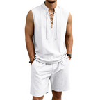 🧵 LIMITED-TIME 50% OFF! ✨ Men's Linen Sleeveless Set – Top & Shorts, Lace-Up, 7 Colors ☀️