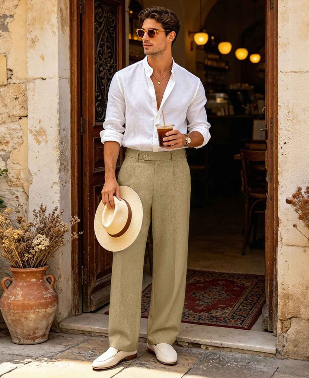 Conte | Pantaloni Lino Gamba Larga