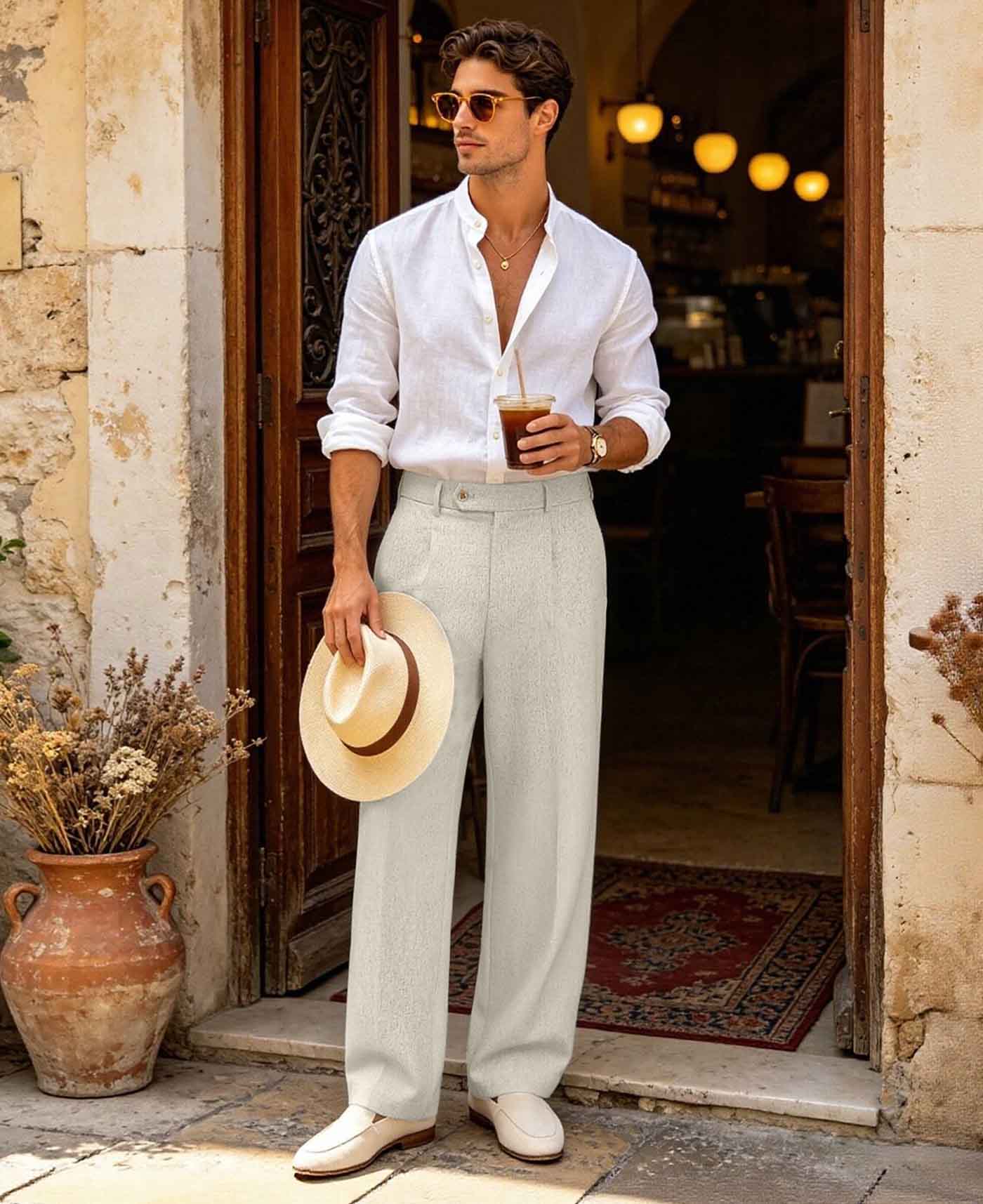 Conte | Pantaloni Lino Gamba Larga