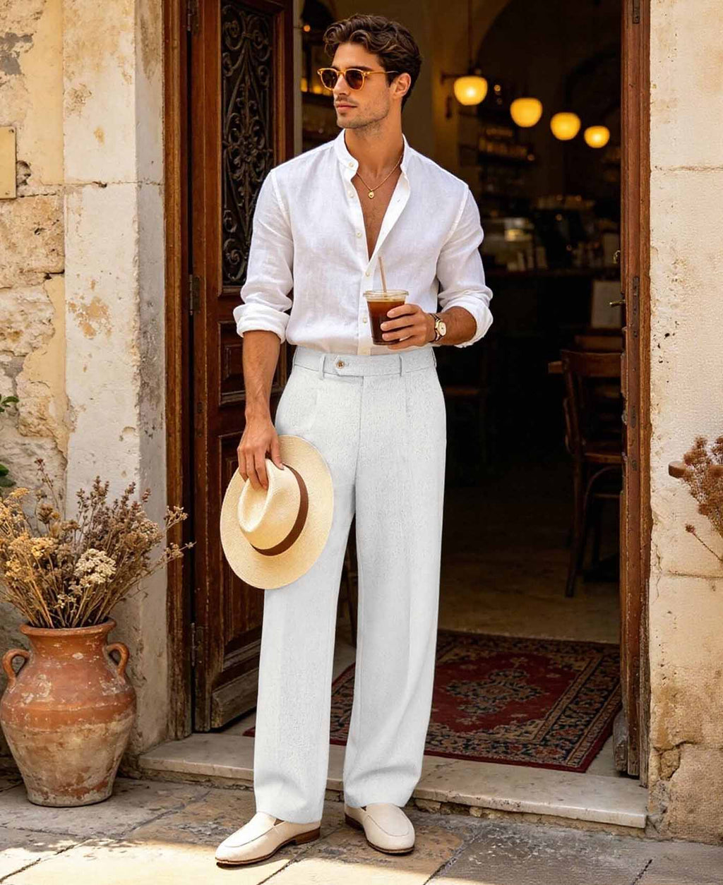 Conte | Pantaloni Lino Gamba Larga