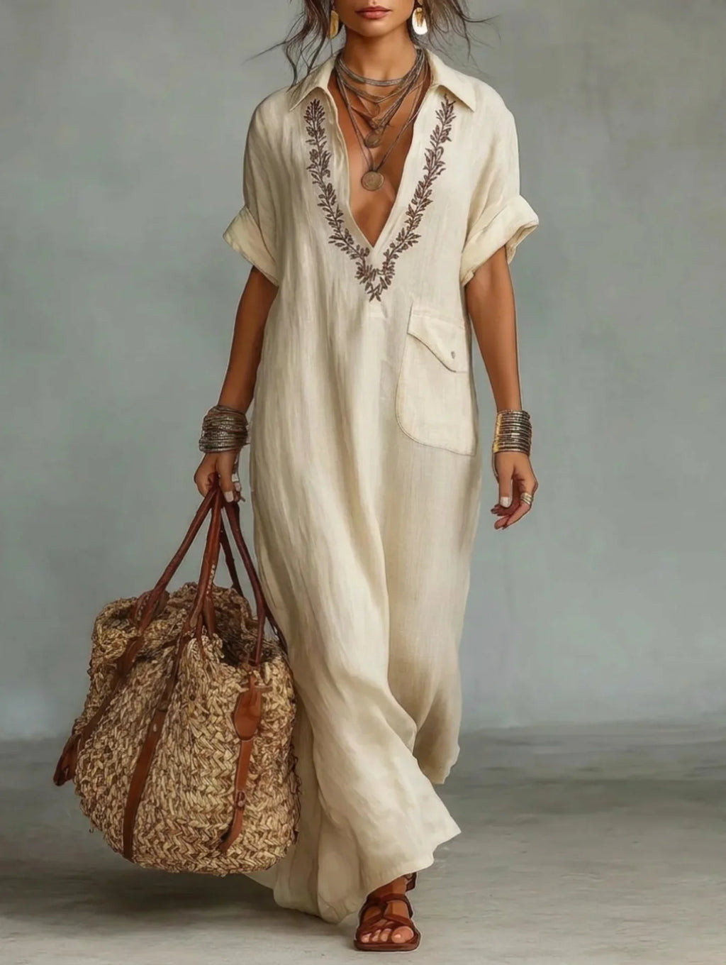 Marta | Abito Lungo in Stile Bohémien con Stampa Floreale